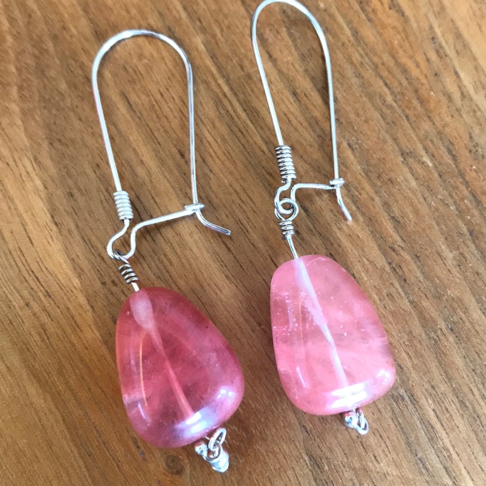 Pink Quartz with Sterling wire Earrings